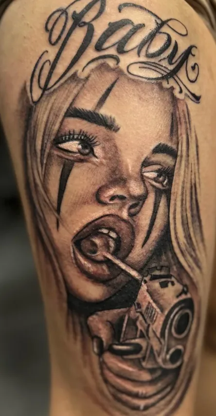 Chicano Frau Portrait Black & Grey Tattoo - Spirit of 666 Oberhausen