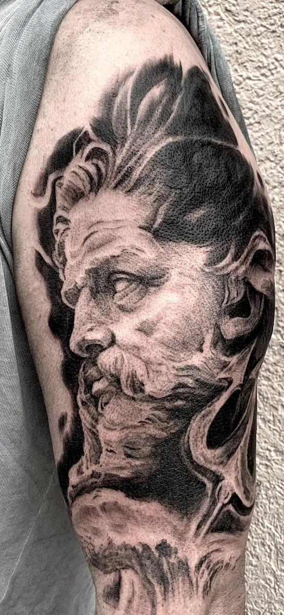 Griechischer Gott Portrait Black & Grey Tattoo - Spirit of 666 Oberhausen